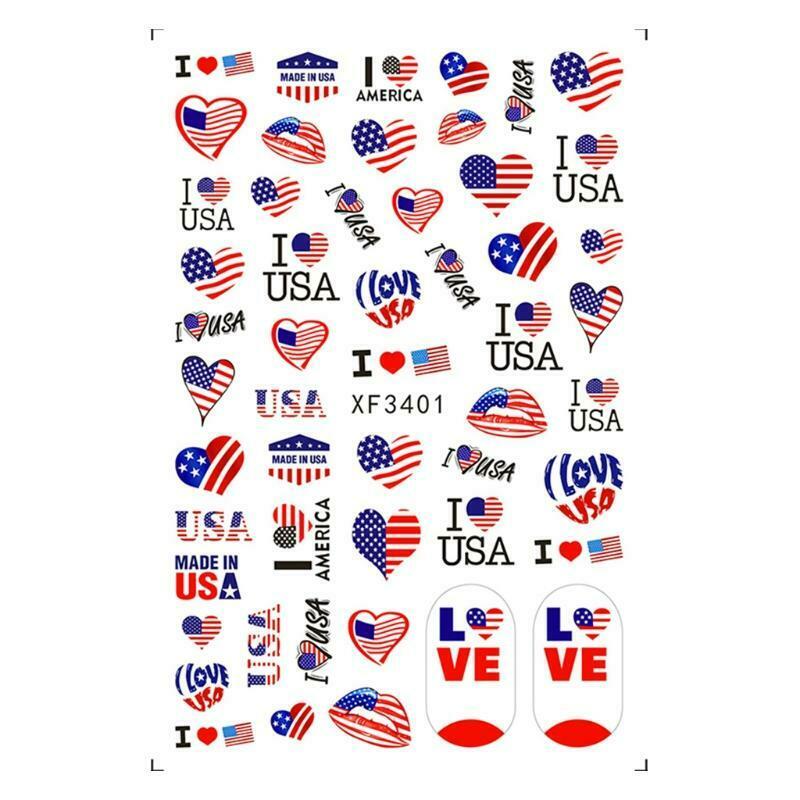 8Pcs/set Cute National Day Decals Flag Nail Stickers American Independence Day