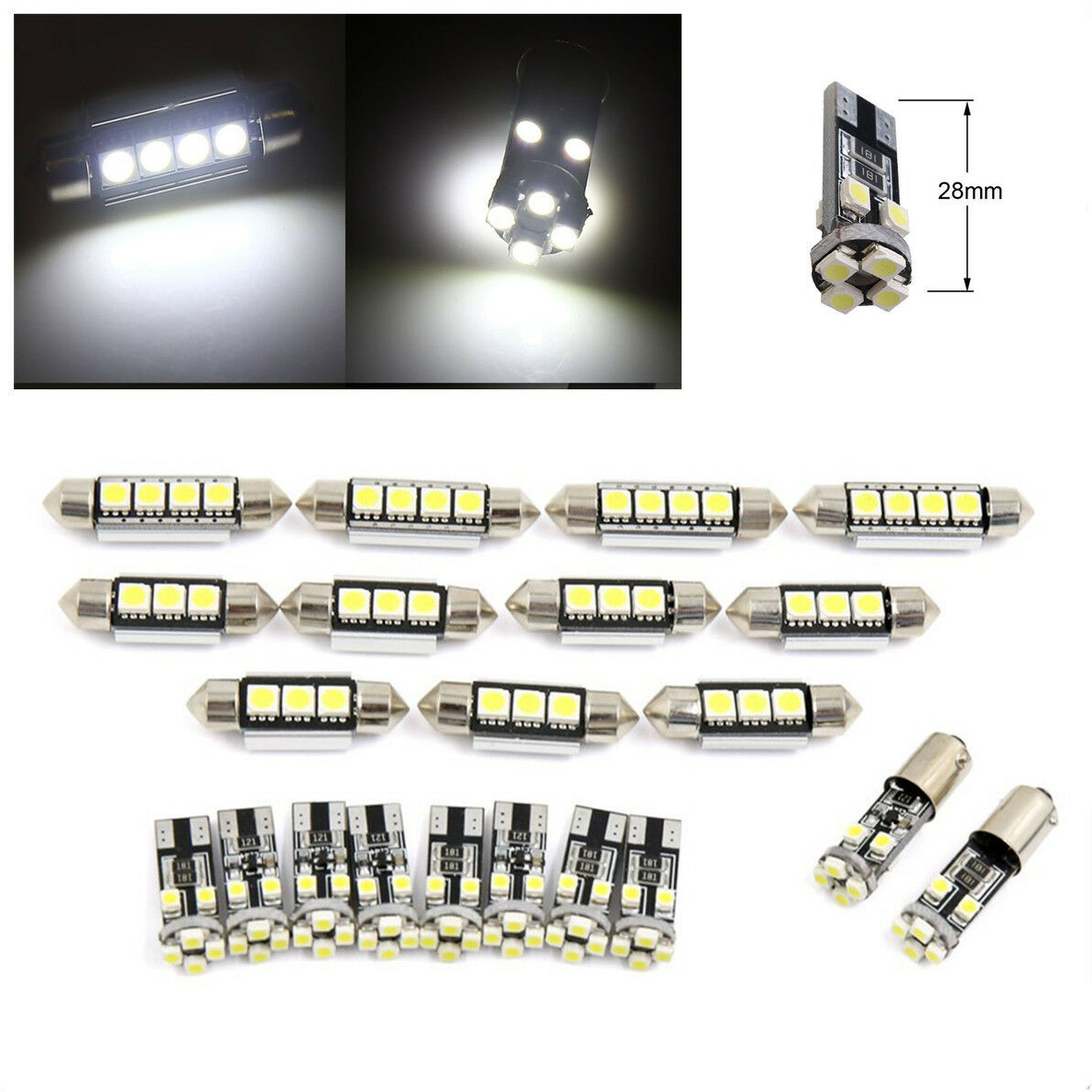 21x DC12V Interior LED Light Kit For Dome Map Read Glove Box License Plate Bulb