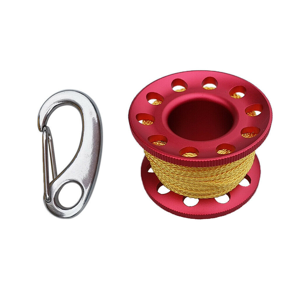 Aluminum Scuba Diving Finger Spool Reel+10m Line+Snap Quick Link Red