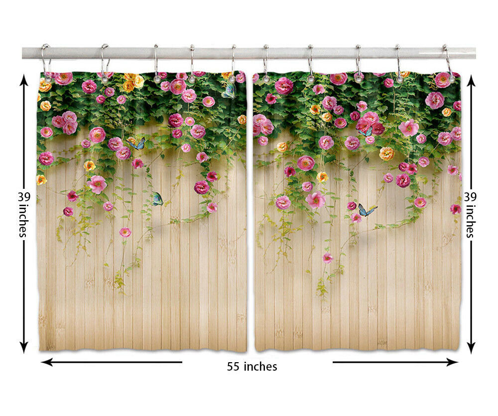 Old Wooden Barn Door Window Treatments for Kitchen Curtains 2 Panels,55X39inch