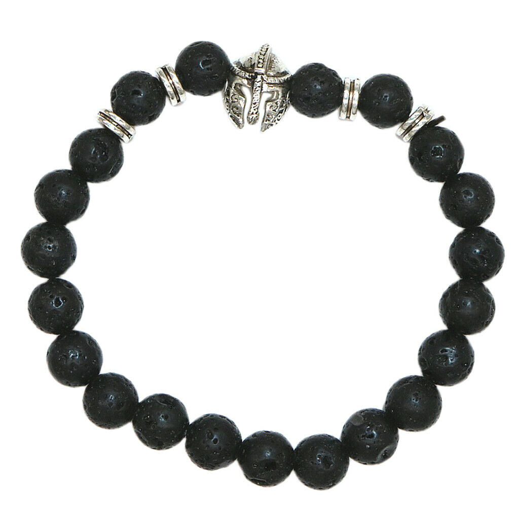 Unisex Black Lava Stone Beaded Charm Bracelet Bangles Jewelry Helmet