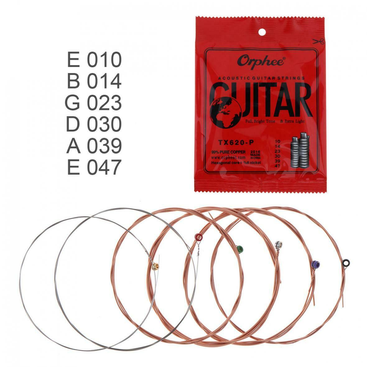 6Pcs Guitar String 010-047 Red Copper Strings Anti Rust Coat Full Bright Tone