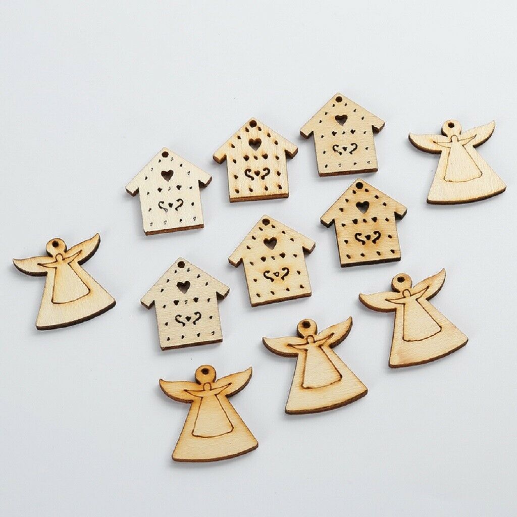 50 Pieces Mixed Wood Shapes Unfinished Slices Christmas Embellishments DIY