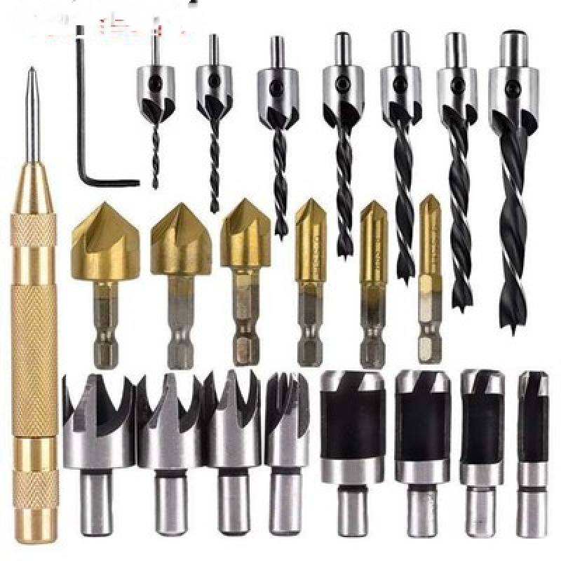23Pcs Woodworking Chamfer Drilling Tools Cork Copper Countersunk Bits