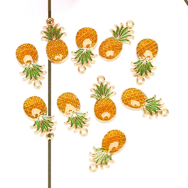 10Pcs/Set Enamel Alloy Pineapple Charms Pendant Jewelry Finding DIY Making_DD
