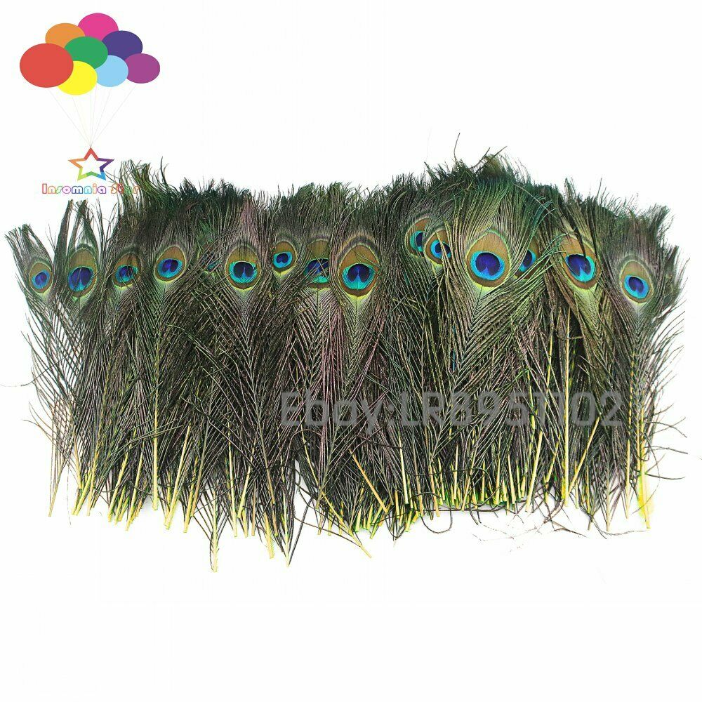 100pcs Beautiful Yellow 25-30cm Peacock Feathers Eyes for DIY Clothes Decoration