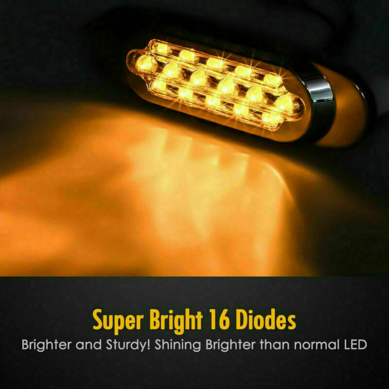 12V 6-1/2" 16-LED Clear/Amber Trailer Side Marker Turn Signal Chrome Lights 14pc