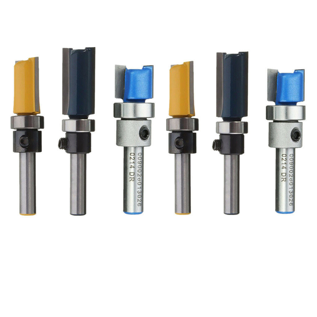 6pcs Flush Trim Template Router Bit - 1/4" Shank - Carbide Tip Rotary Tool