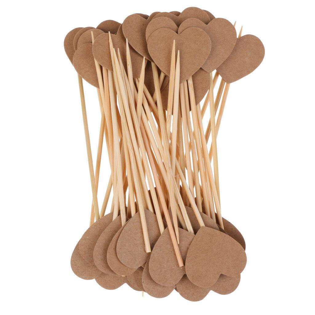 100 Pieces Kraft Rustic Heart Cupcake Cake Toppers Picks Wedding Party Decor