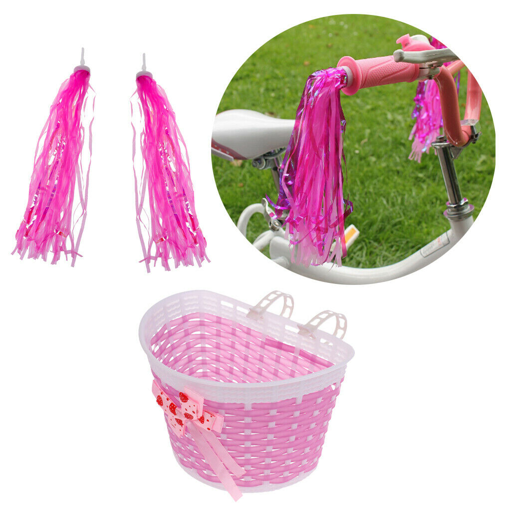 Girls Bike Front Basket Shopping Holder Case + Bike Scooter Decor Streamers Pink
