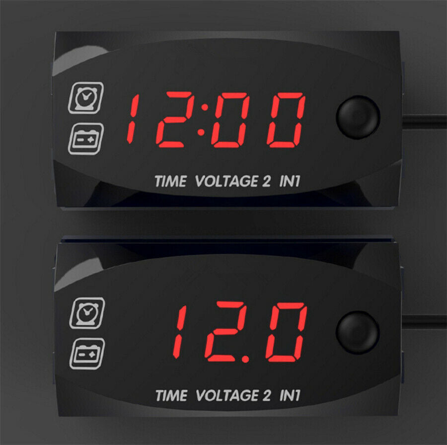 2 in 1 Design Mini Size Car Voltmeter & Clock Red LED Digital Display Waterproof