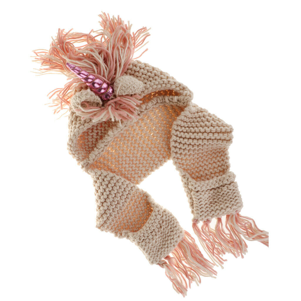 Unicorn Winter Hat with Scarf  Knitting Beanie - White, 2-6 Year Kids