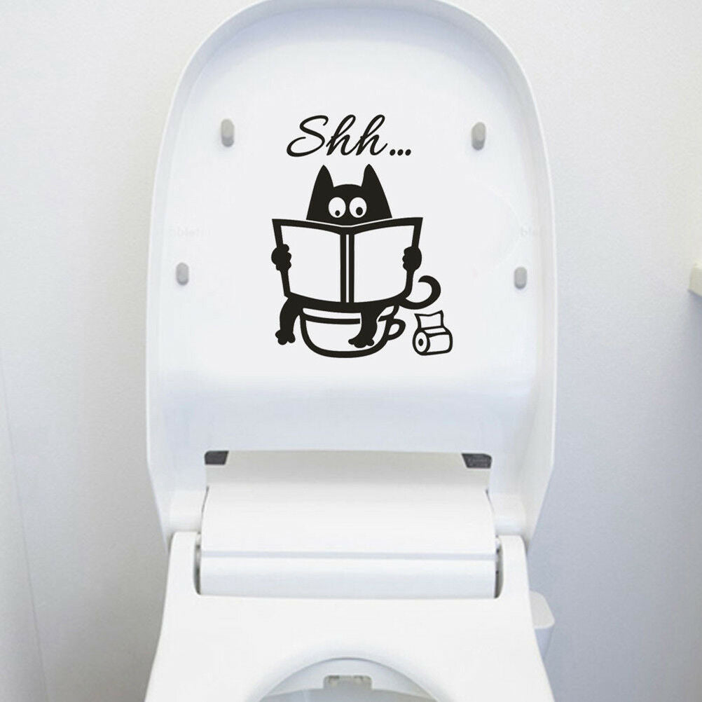 Cute Cat Shh Toilet Wall Stickers Art Vinyl Mural Home Room Decor Removabl.l8