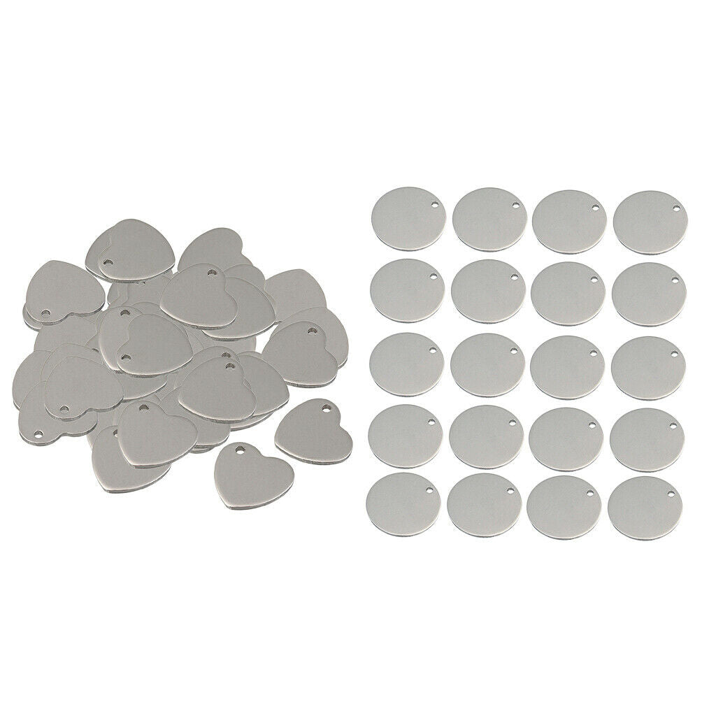 70x   Metal   Flat   Heart   Round   Blank   Stamping   Charms   Tag   Pendant