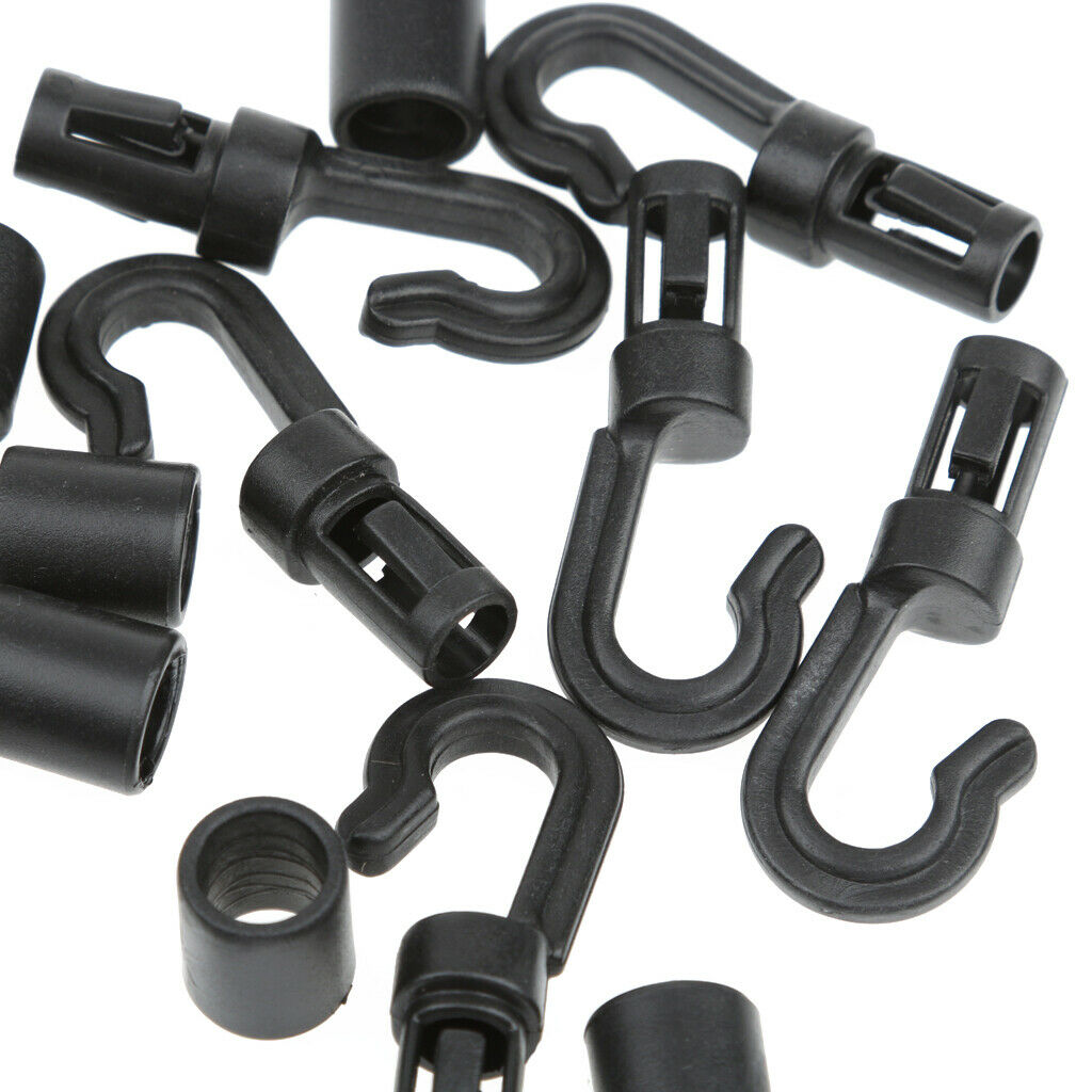 10pcs Black J Shape Bungee Hooks Cord Snaps Accessory for Boat Kayak Canoe