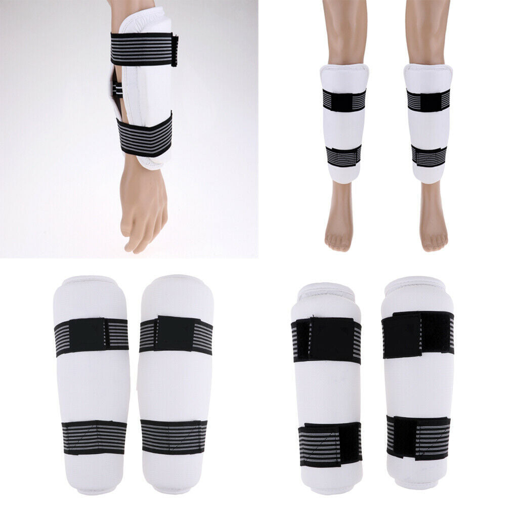 2 Pair of Taekwondo Shin and Forearm Pads Extra Protector Guards, White, M Size,