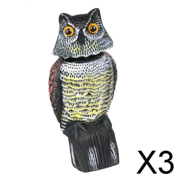 3X 15'' Owl Realistic Eyes Waterproof Control Scarecrow Yard Decoy Plastic