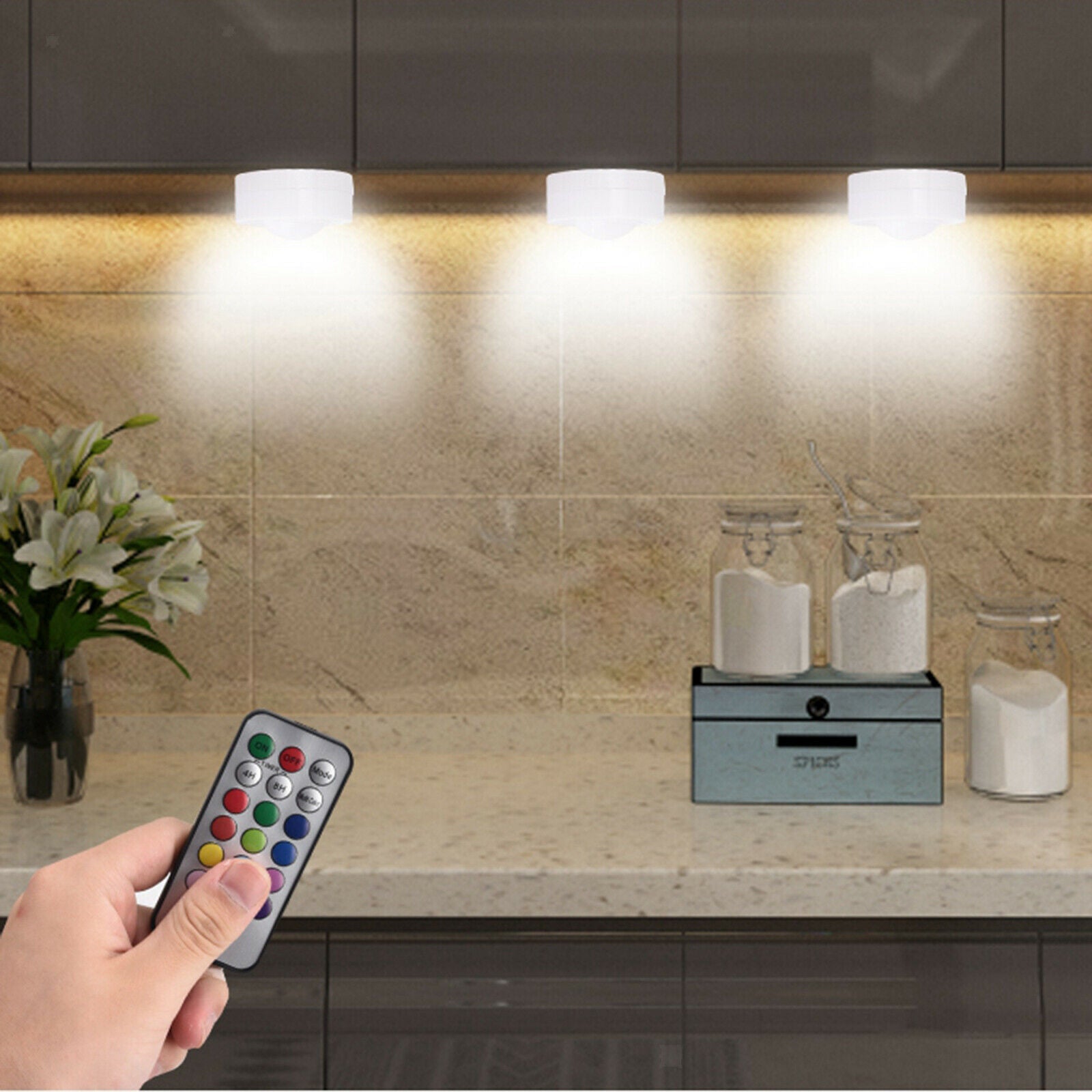 Touch RGB LED Motion Sensor Counter Cabinet Light 6Lamp 2 Remote