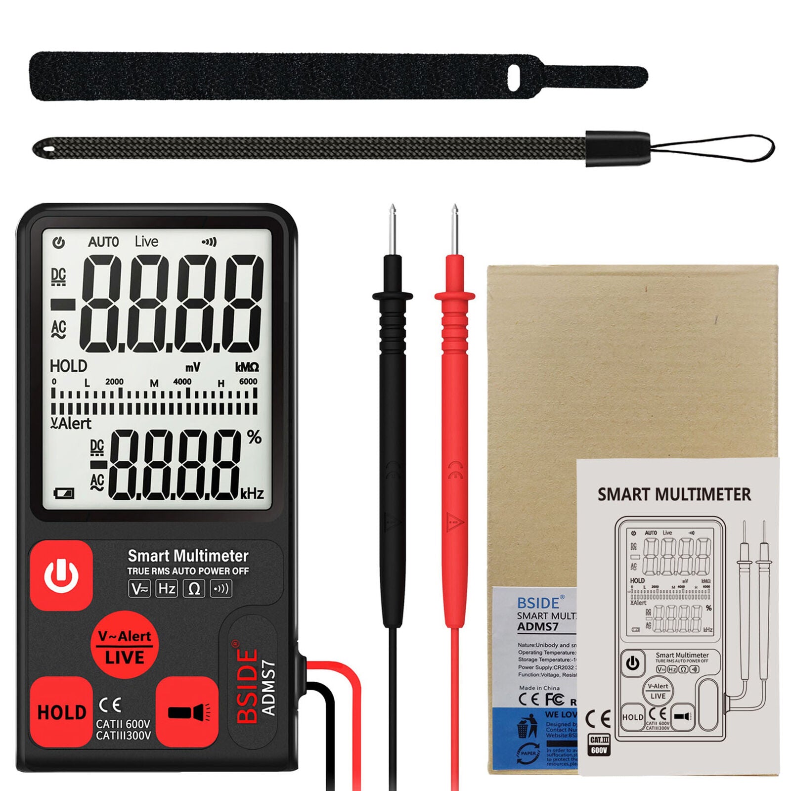 AC/DC LCD Digital Smart Multimeter True RMS Auto Measuring Volt Ammeter Tester