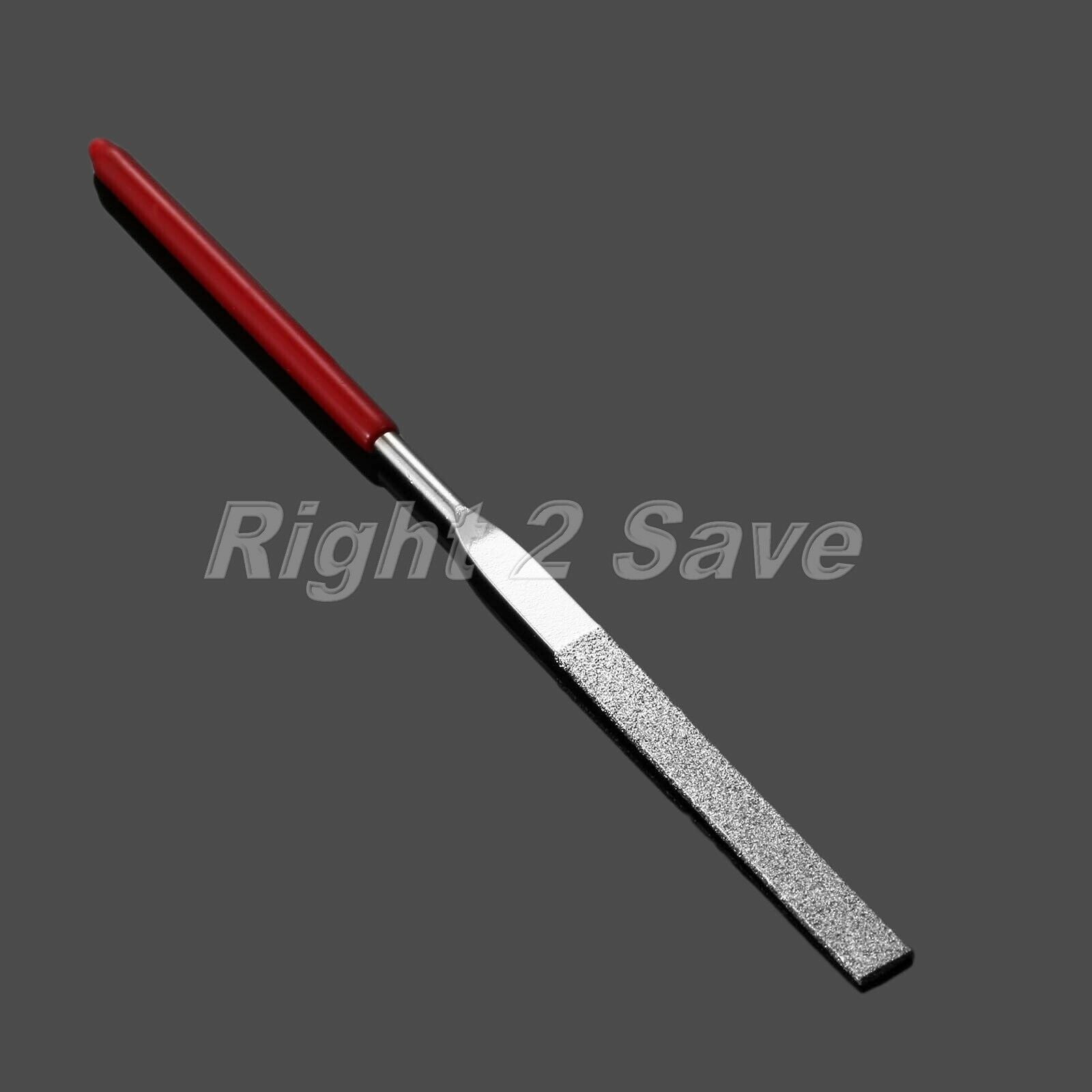 1Pc Red Plastic Handle Metal Stone Grinding Flat Diamond Needle File 3mmx140mm