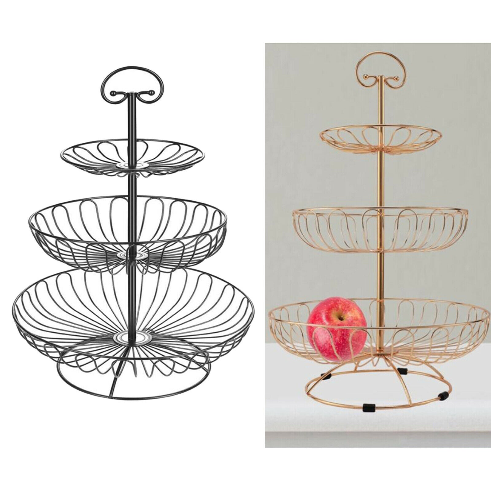 3 Tired Metal Wire Basket Rack Stand for Fruit, Vegetables, Snacks Black