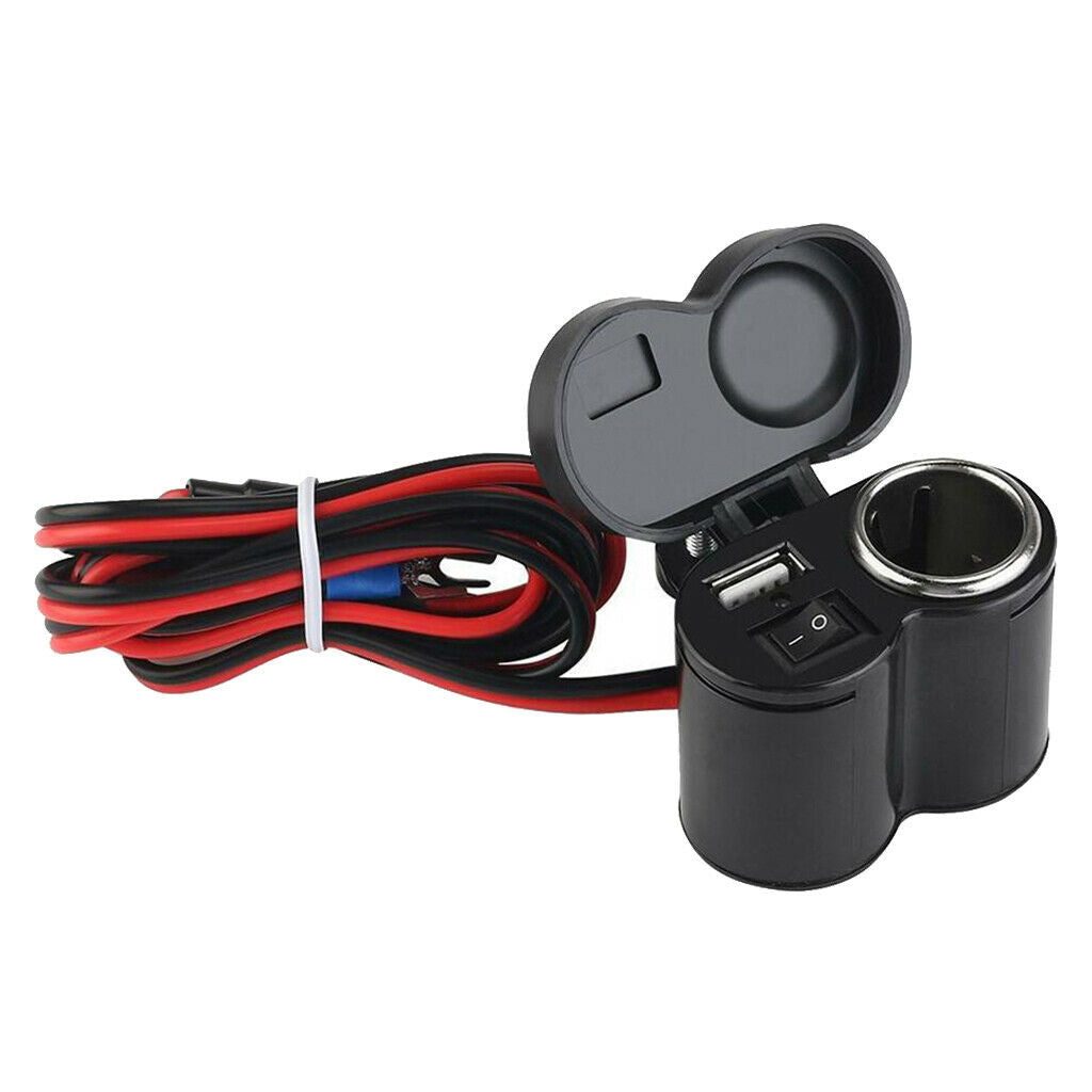 DC 12V USB Cigarette Lighter Power Outlet Cable Kit For Motorcycle Auto