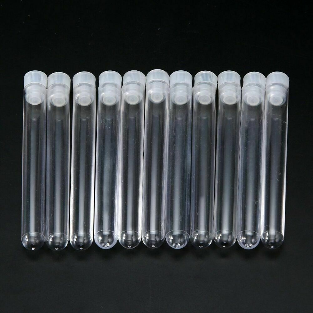 50Pcs 100mm x 12mm Transparent Plastic Test Tubes Vials With Push Caps Kits