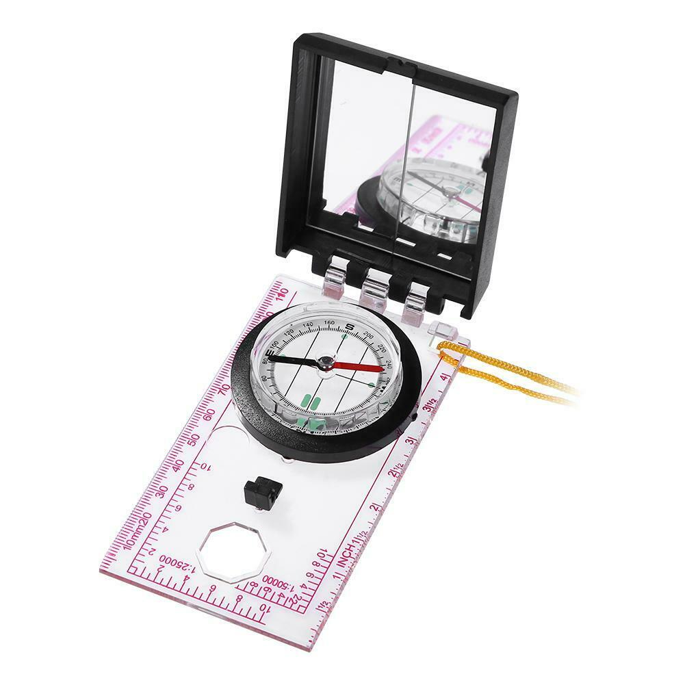 Portable Mapping Ruler Mirror Outdoor Survival Camping Hiking Compass Tool @