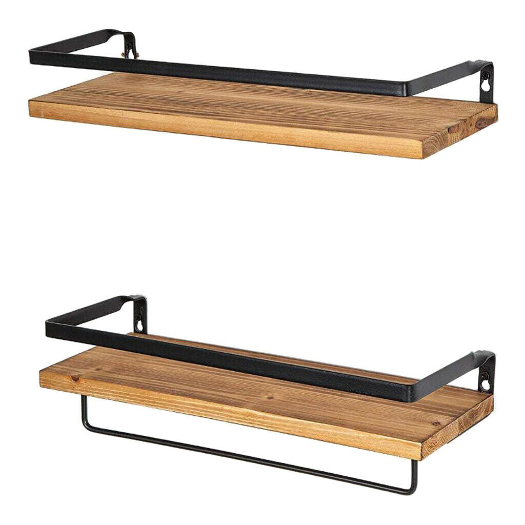 Wooden Rustic Floating Shelf Organizer 2 Layer Bedroom Wall Shelves Rack