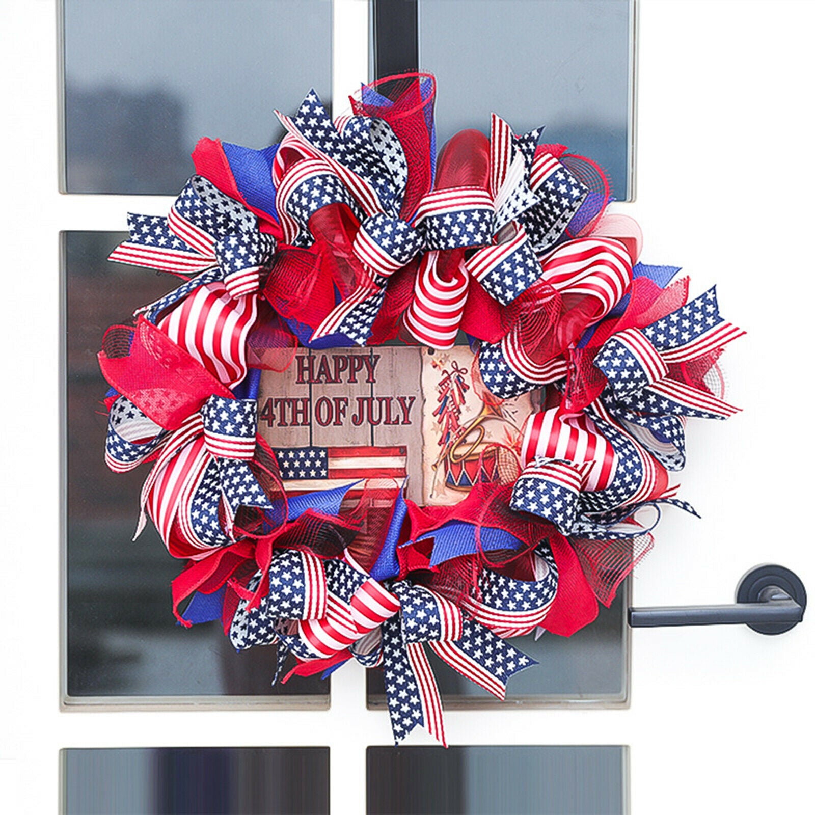 Silk Fourth of July Wreath 16in Garland Door Farmhouse Wall Outdoor Decor