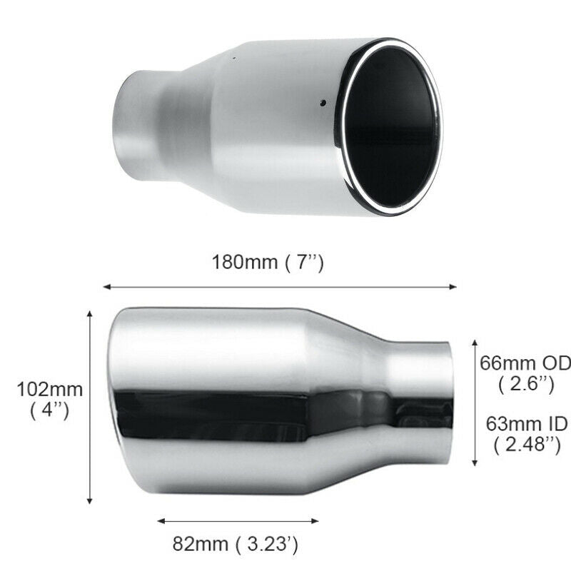 StainlessSteel Car Exhaust Pipe Muffler End Tips 63mm 2.5" Inlet 102mm 4" Outlet