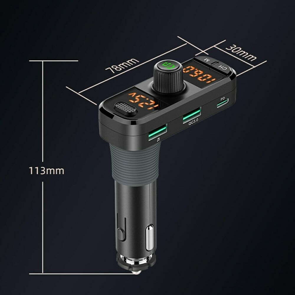 BC70 BT FM Transmitter Radio Audio Display MP3 Player Car QC3.0 PD USB Charger