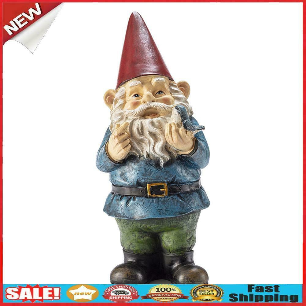 Garden Gnome Holding Bird Dwarf Art Statues Garden Ornament Home Decoration Gi @