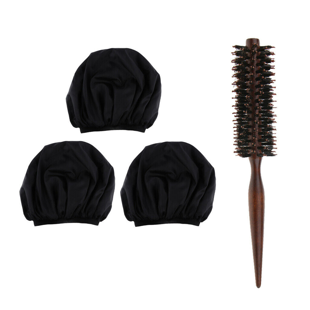 Lots 3 Natural Silk Night Caps w/ Brush for Women Lady | Head Cover Hair Bonnet