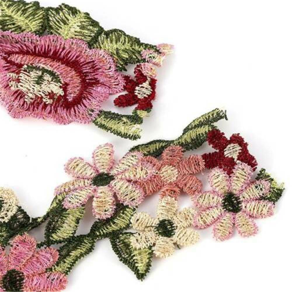 1-Yard Flower Applique Badge Embroidered Sew on Floral Collar Patch Dress Craft
