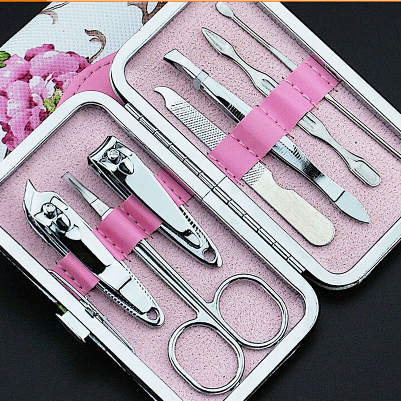 Nail Care 7 Piece Cutter Cuticle Clipper Manicure Pedicure Kit Case Gift Set  SJ