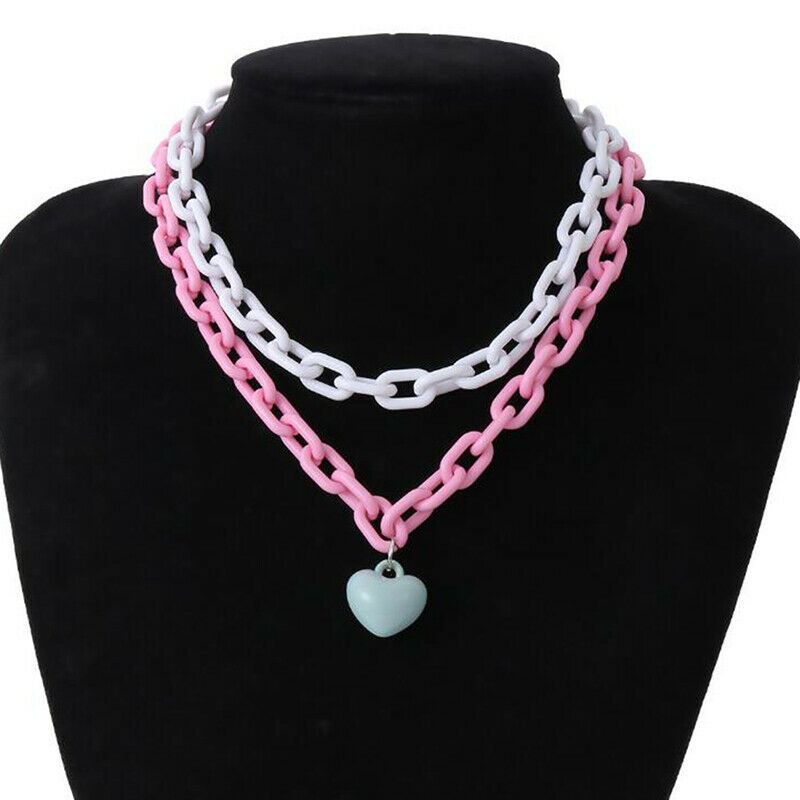 2Pcs/set Multilayer Heart Pendant Acrylic Necklace Clavicle Choker Women .l8