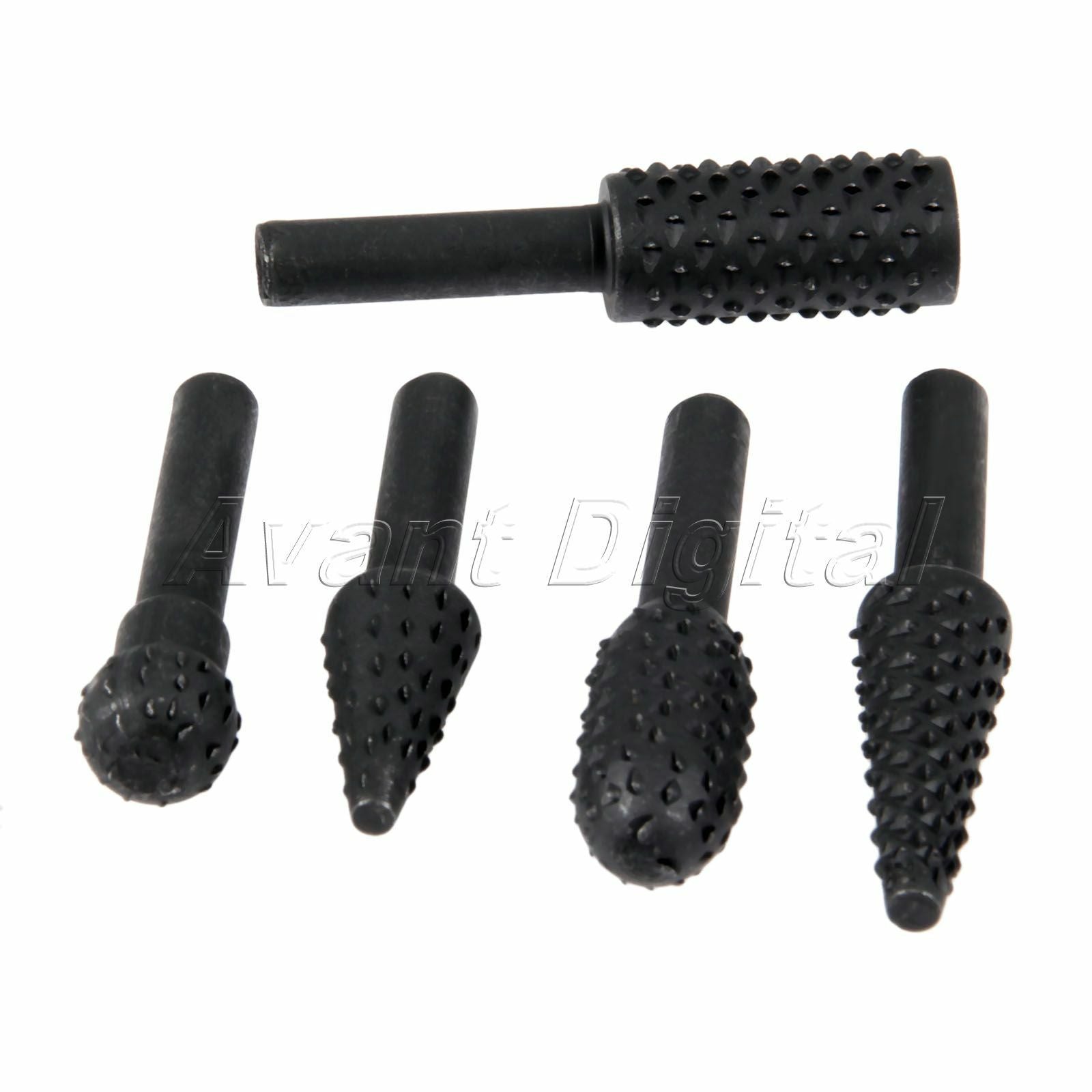 5pcs Rotary Burr File Set Wood Carving File Rasp Drill Bit Set 1/4" Shank Tool
