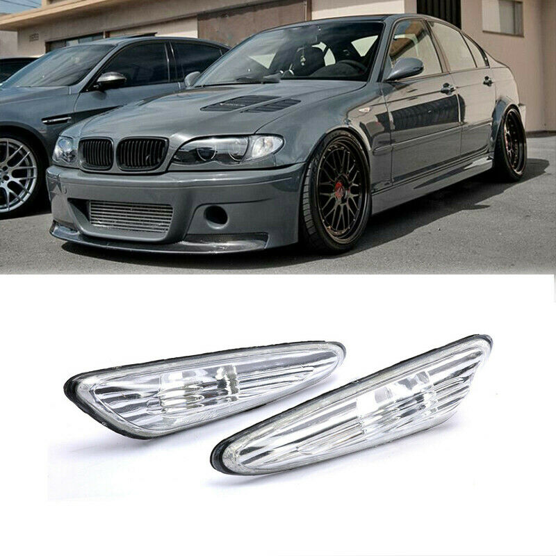 For 2002-2005-BMW E46 4D Sedan Clear Fender Signal Side Marker Lights Set