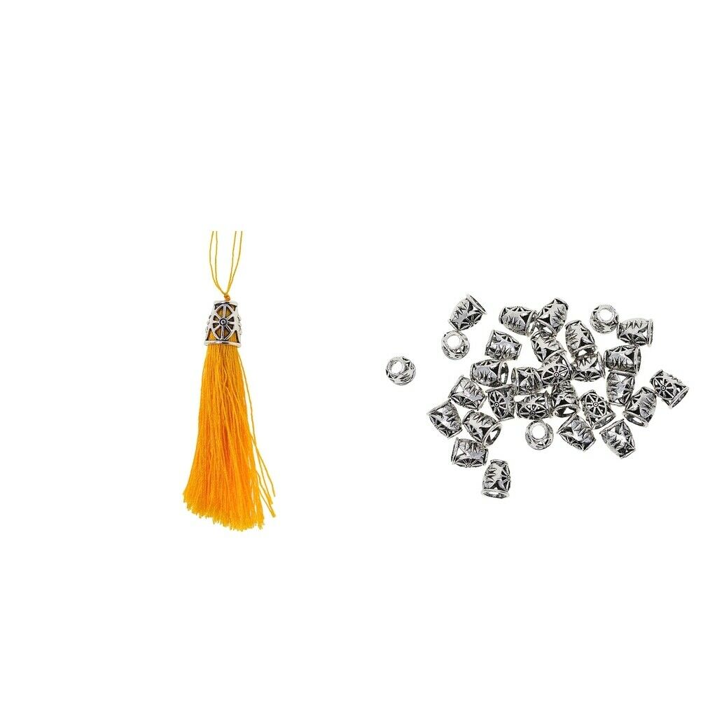 30pcs Evil Eye Beaded Filigree Hats, Tassel Tips, for Jewelry Accessories
