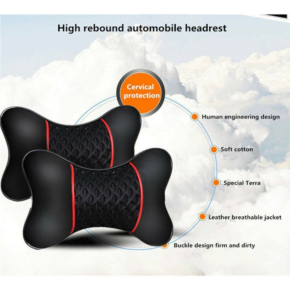 2PCS For Car Auto Seat PU Leather Pillows Headrest Neck Rest Cushion Support US！
