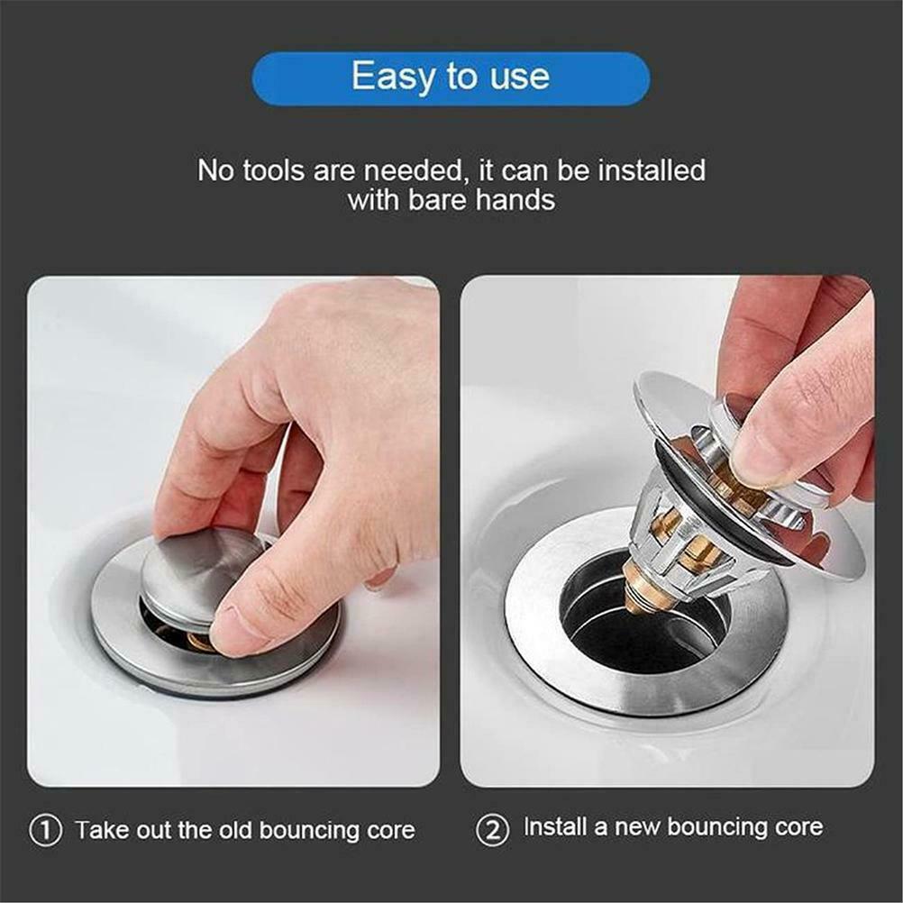 Bathroom Sink Plug with Strainer Basket Press Type Drain Stopper Hair Catcher