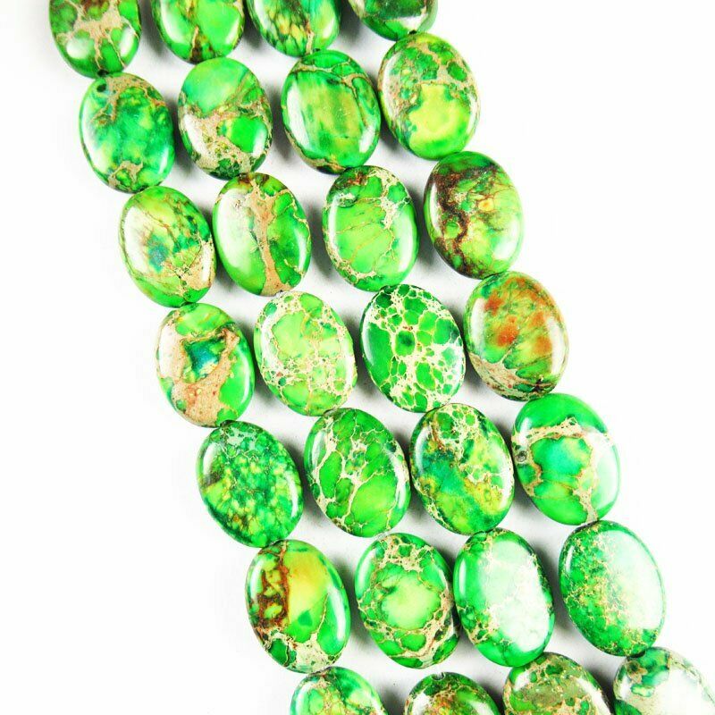 16x12x5mm Green Man-made Sea Sediment Jasper Oval Loose Bead 15.5 inch 663DHS