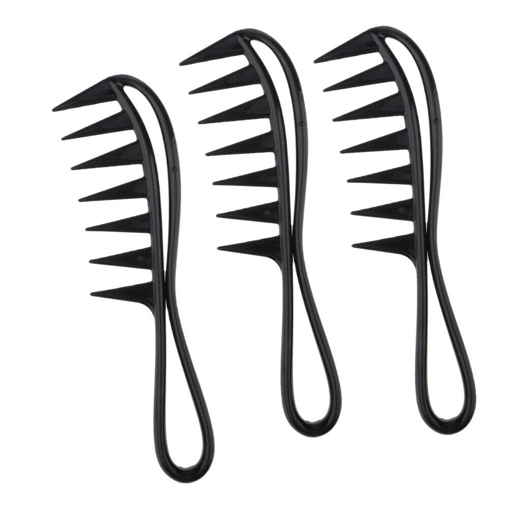 Set of 3 Large Wet Dry Dual Use Detangling Curly Hair Combs Comb Black