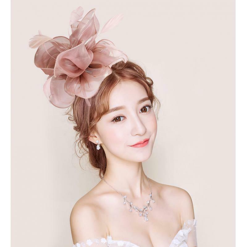 Wedding Fascinator Hat Women Feather Flower  Hair Band Church Party