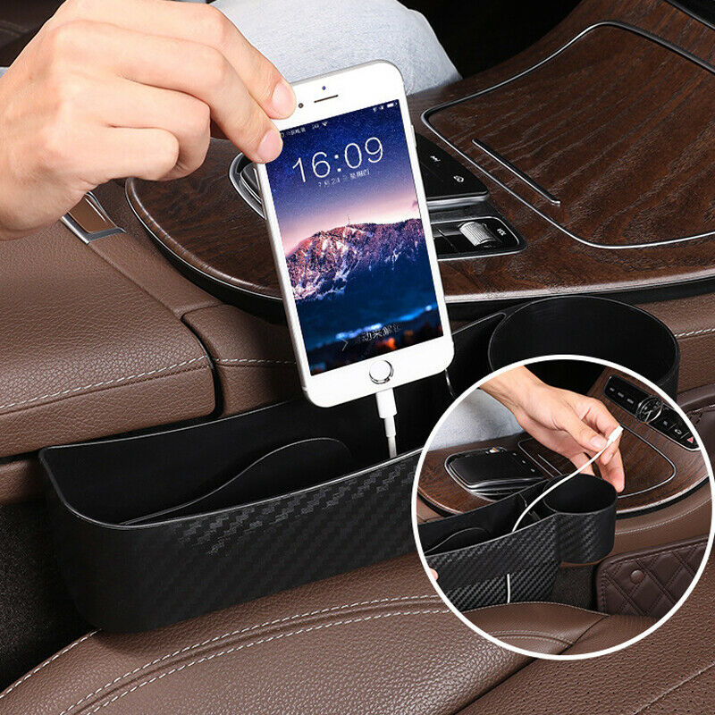 2PCS Car Driver Seat Side Storage Box Catch Organizer Pocket Holder Carbon Color