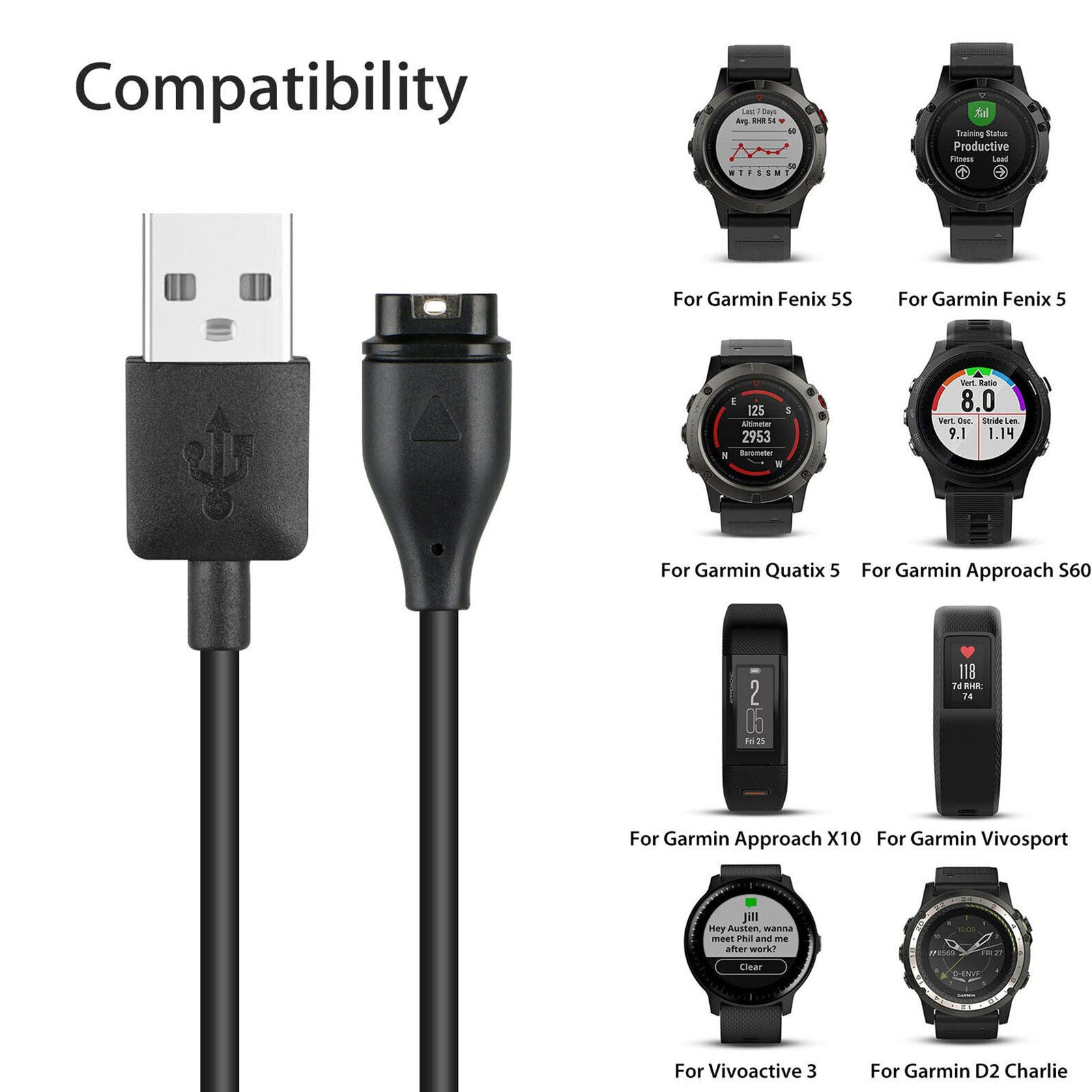 USB Charger Charging Cable Cord for Garmin Fenix 5/5S/5X Vivoactive 3 Vivosport