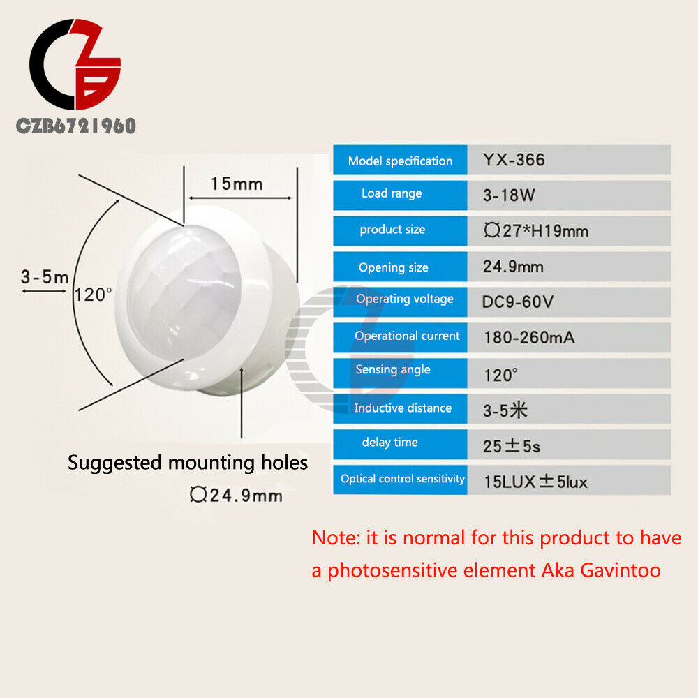 DC 9V-60V PIR Infrared Body Motion Sensor Detector Control Switch Light Slamp
