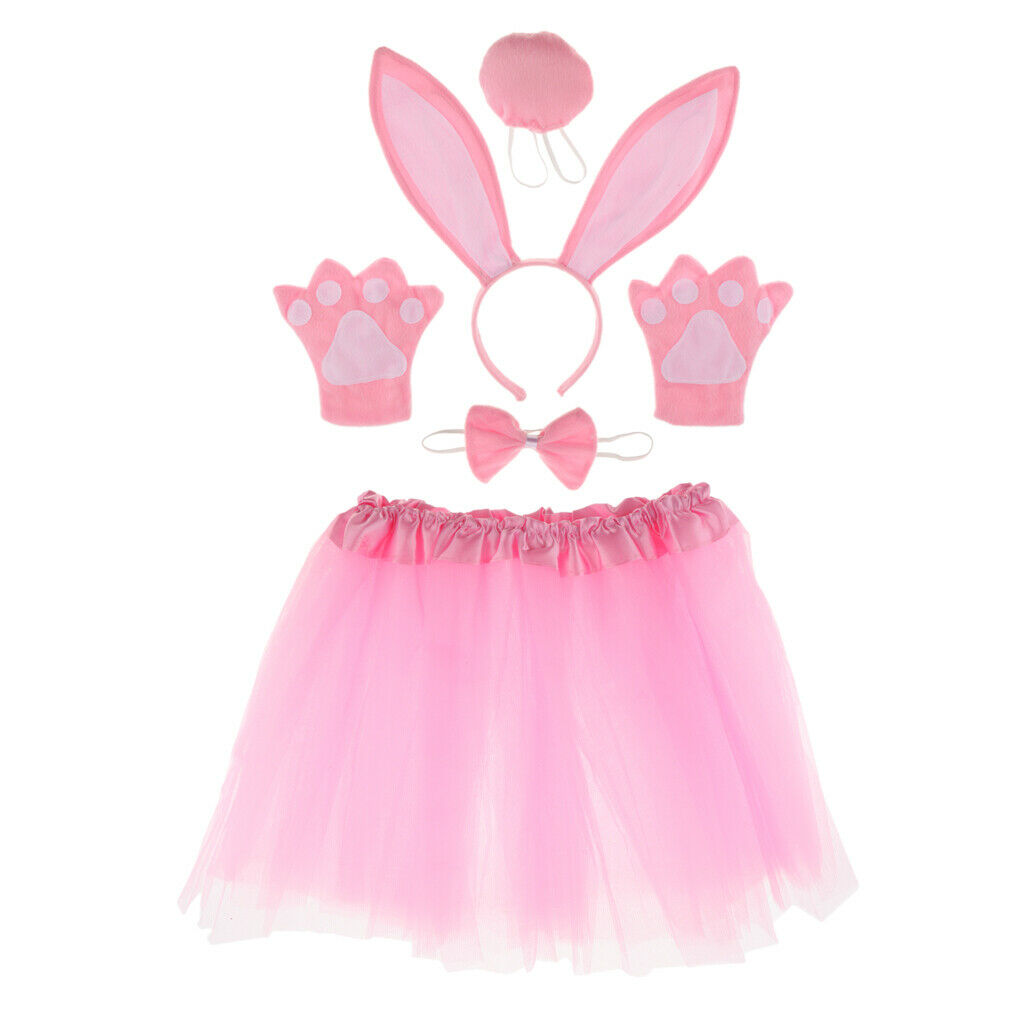 Child Animal Costume Set  Ears Tail Bow Tie Gloves Skirt Fancy Dress Rabbit