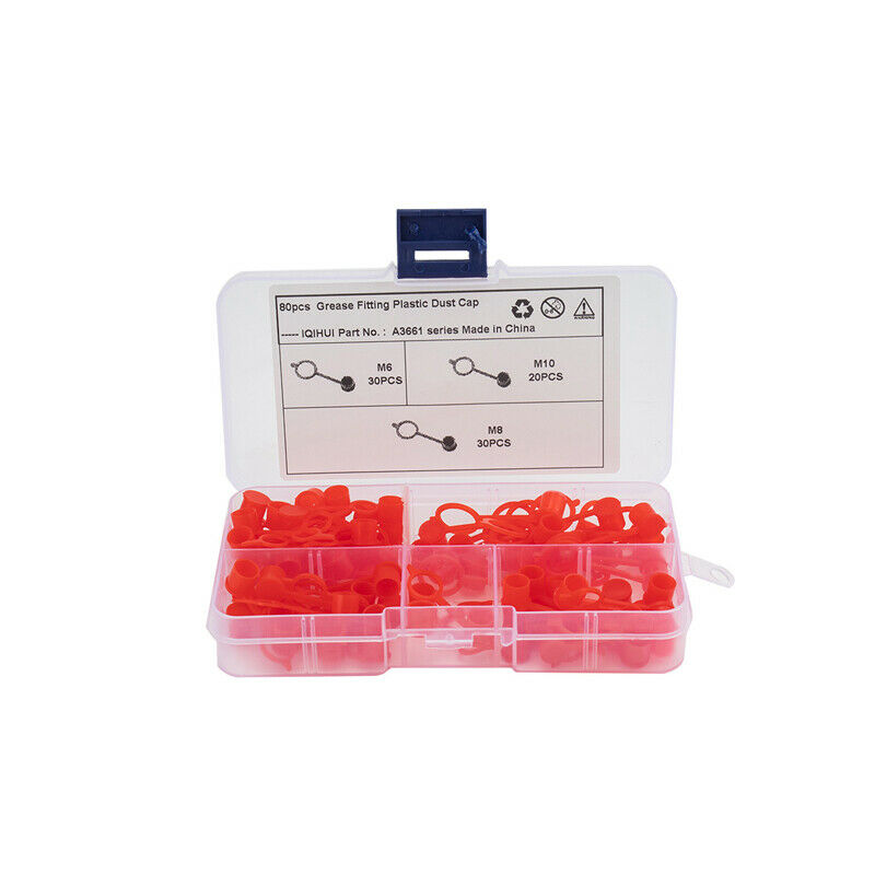 80PC Dust Cover Caps For Grease Zerk Nipple Fitting Plastic Protection M6 M8 M10